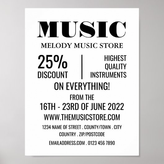 Poster Magasin d'instruments de musique élégant (Devant)