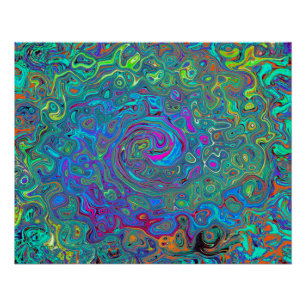 Poster Magenta, Bleu et Vert écume de mer Retro Swirl
