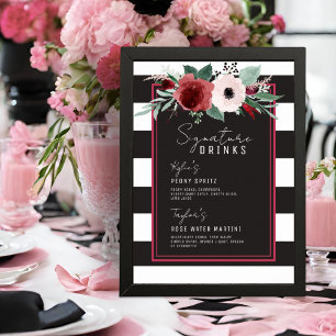 Poster Magenta Floral Stripes Signature Boissons Mariage