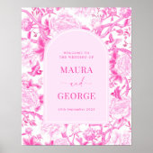 Poster Magenta Pink Chinoiserie Fleurs Mariage Bienvenue (Devant)