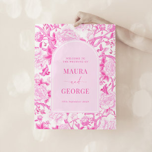 Poster Magenta Pink Chinoiserie Fleurs Mariage Bienvenue