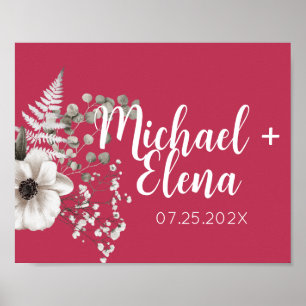 Poster Magenta & White Floral Mariage Mur Imprimer