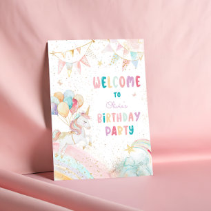 Poster Magic Pastel Unicorn Bienvenue d'anniversaire