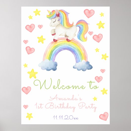 Poster Magic Unicorn Premier anniversaire Bienvenue (Devant)