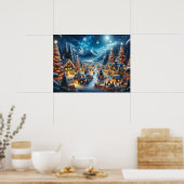 Poster Magical Moonlit Snowy Christmas Village (Cuisine)