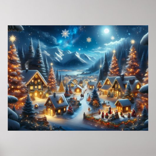 Poster Magical Moonlit Snowy Christmas Village (Devant)