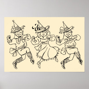 Poster Magicien d'Oz vintage, Munchkins dansants mignons 