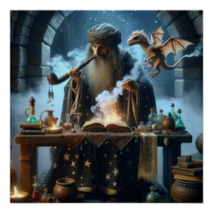 Poster Magicien Dragon Fantasy Art
