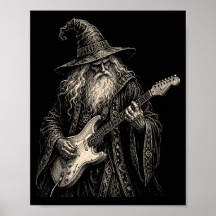 Poster Magicien drôle jouant de la musique rock à la guit