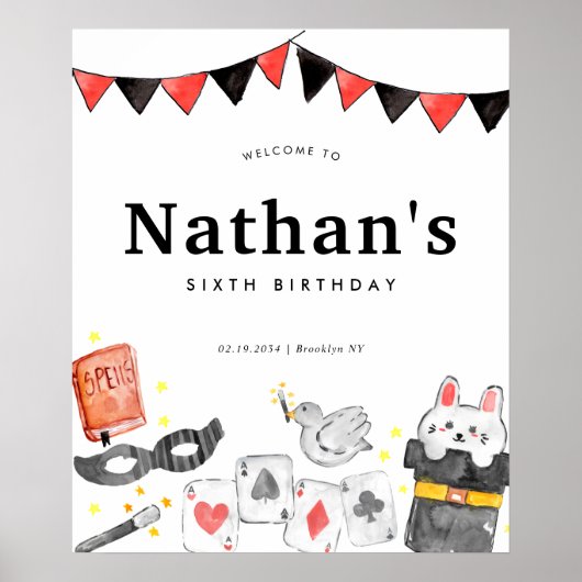 Poster Magicien Rabbit Wand Magie Anniversaire Bienvenue (Devant)