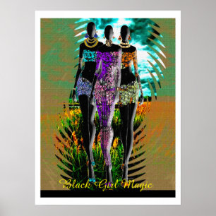Poster Magie de la fille noire – Mode en silhouette en mé