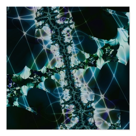 Poster Magique | Art fractal bleu et vert (Devant)