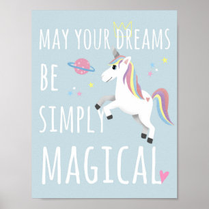 Poster Magique et Mignon Licorne Enfants Chambre Bleue Fa