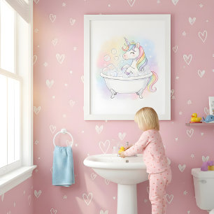 Poster Magique Licorne Bain Heures Enfants Salle de Bain 