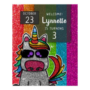 Poster Magique Rainbow Unicorn Parties scintillant Whimsi