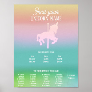 Poster Magique Unicorn Arc-en-ciel Nom de l'anniversaire 