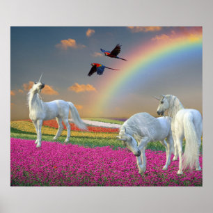 Poster Magique Unicorne Arc-en-ciel paysage magnifique