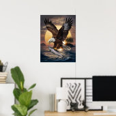 Poster Magnifique aigle qui s'élance sur un poisson (Bureau à domicile)