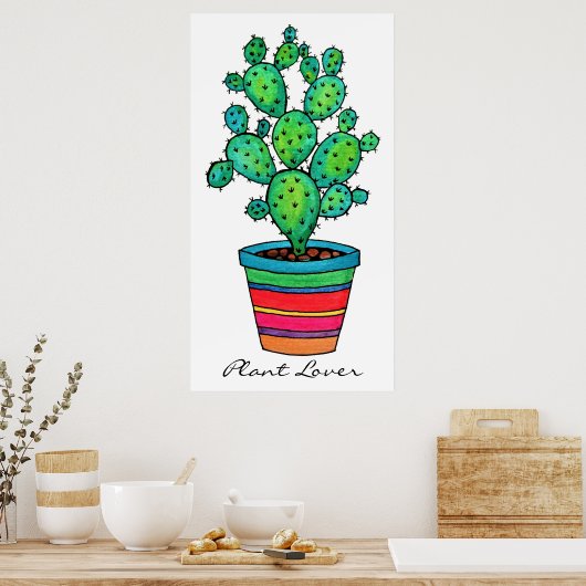 Poster Magnifique Cactus Aquarelle En Beau Pot (Cuisine)