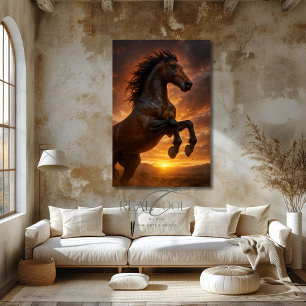 Poster Magnifique Cheval Bai Brun Elevé dans la Lumière C