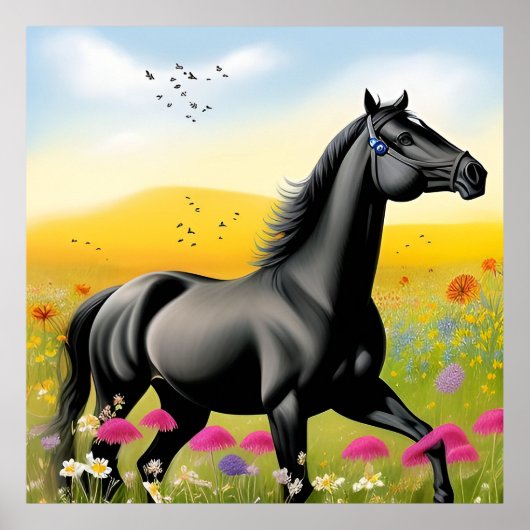 Poster Magnifique cheval noir (Devant)