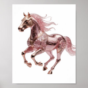 Poster Magnifique cheval scintillant rose or design moder