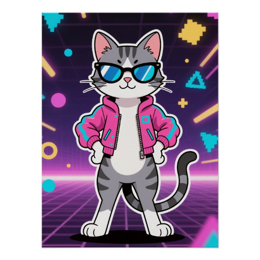 Poster Magnifique Cool Retro Gamer Cat (Devant)