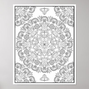 Poster Magnifique Dessin de Mandala de Fleur pour Coloria