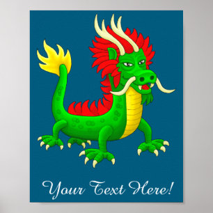 Poster Magnifique Dragon Chinois Dessiné à la Main