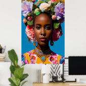 Poster Magnifique femme africaine aux fleurs (Bureau à domicile)