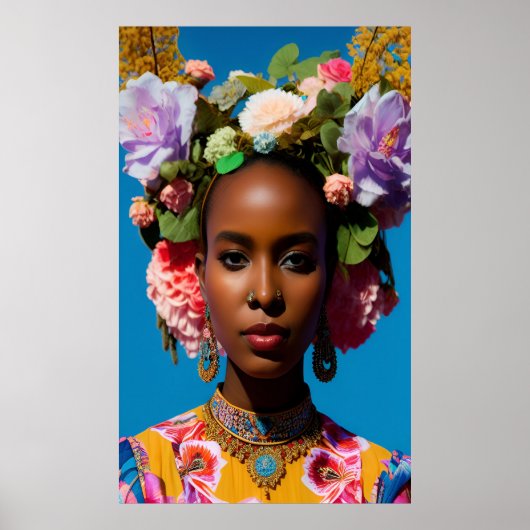 Poster Magnifique femme africaine aux fleurs (Devant)