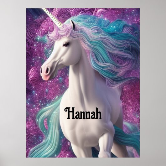 Poster Magnifique licorne blanche avec Turquoise et Viole (Devant)