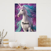Poster Magnifique licorne blanche avec Turquoise et Viole (Cuisine)
