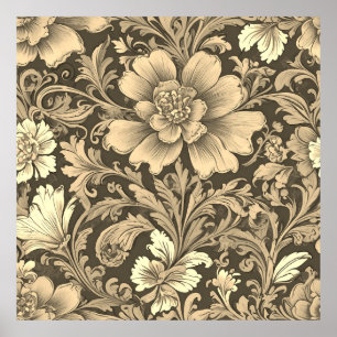Poster Magnifique motif floral sépia vintage