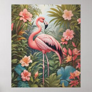 Poster Magnifique oiseau de Flamant rose rose tropical