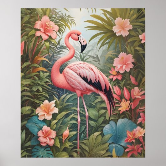 Poster Magnifique oiseau de Flamant rose rose tropical (Devant)