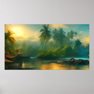 Poster Magnifique paysage tropical de l'île du Pacifique 