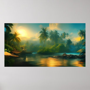 Poster Magnifique paysage tropical de l'île du Pacifique 