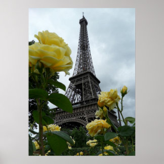 Poster Magnifique Photo Tour Eiffel Paris Roses Jaunes