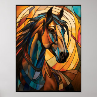 Poster Magnifique portrait de cheval ensoleillé en verre
