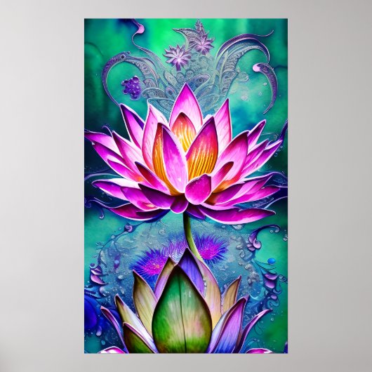 Poster Magnifique Portrait rose Lotus Flower (Devant)