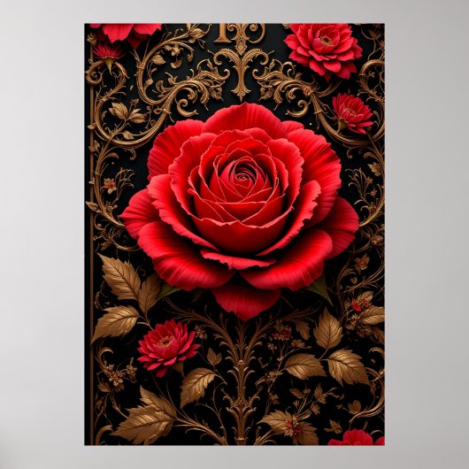 Poster Magnifique rose rouge conçue (Devant)