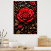 Poster Magnifique rose rouge conçue (Cuisine)