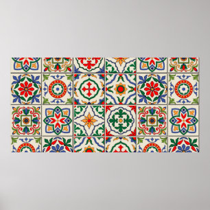 Poster Magnifique sans couture motif blanc coloré marocai