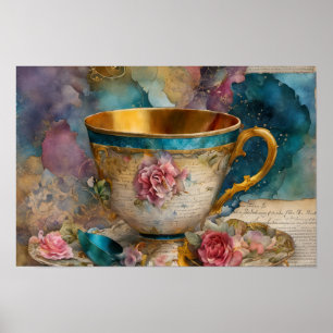 Poster Magnifique Teacup Média Mixte Peinture Collage