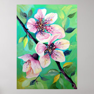 Poster Magnifiques fleurs d'arbre à cerises japonais Saku