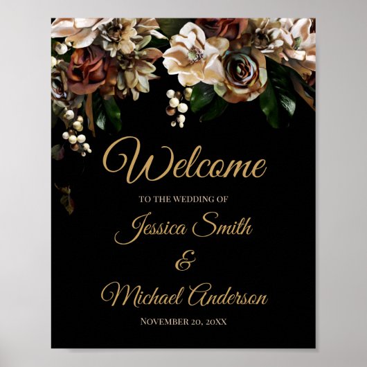 Poster Magnolia Gold et Black Floral Faire-part de mariag (Devant)