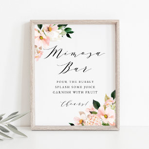 Poster Magnolia rose et Hydrangea Fête des mariées Mimosa