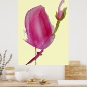 Poster Magnolia rose grande fleur rose aquarelle art (Cuisine)