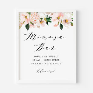 Poster Magnolia rose pâle et Barre Mimosa d'Hydrangea